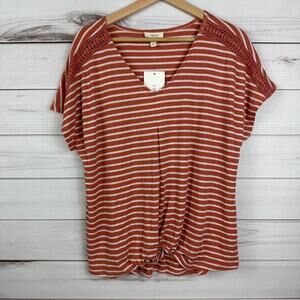 COMO BLU Women's‎ Stripped V Neck Blouse Orange Size Large NEW